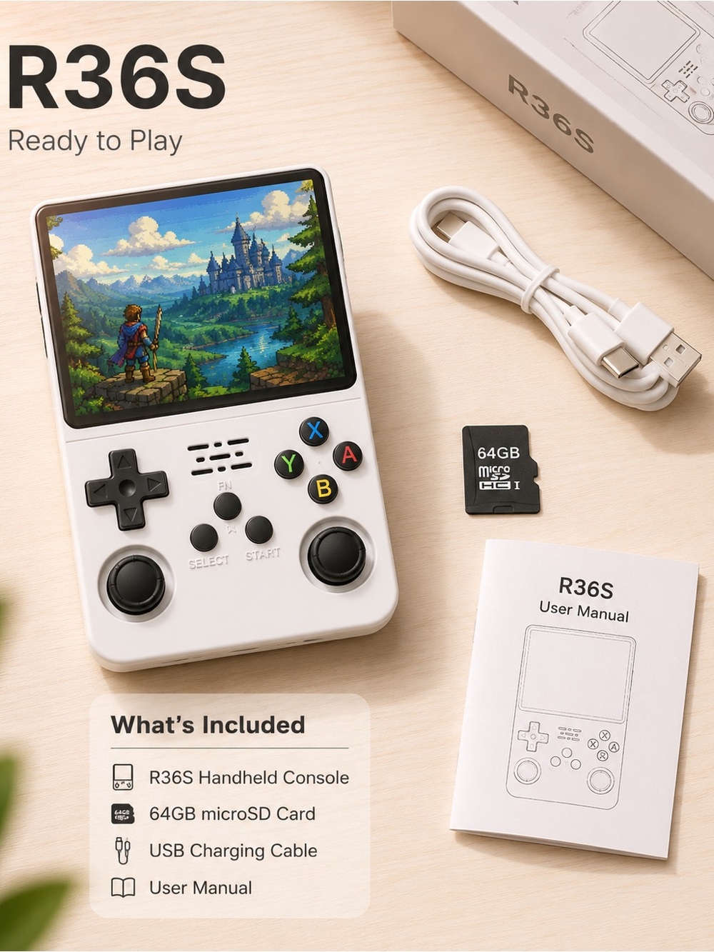 Handheld R36S Retro Gaming Console - White - Picture 9 of 12